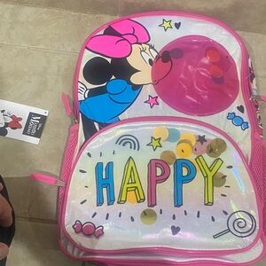 Disney Minnie Mouse Iridescent Backpack with Red and Blue Accents